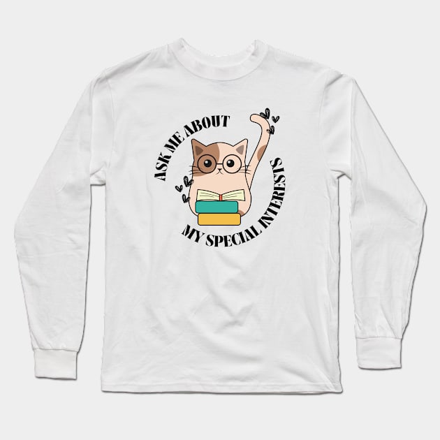 Cat with Books Long Sleeve T-Shirt by The Autistic Culture Podcast